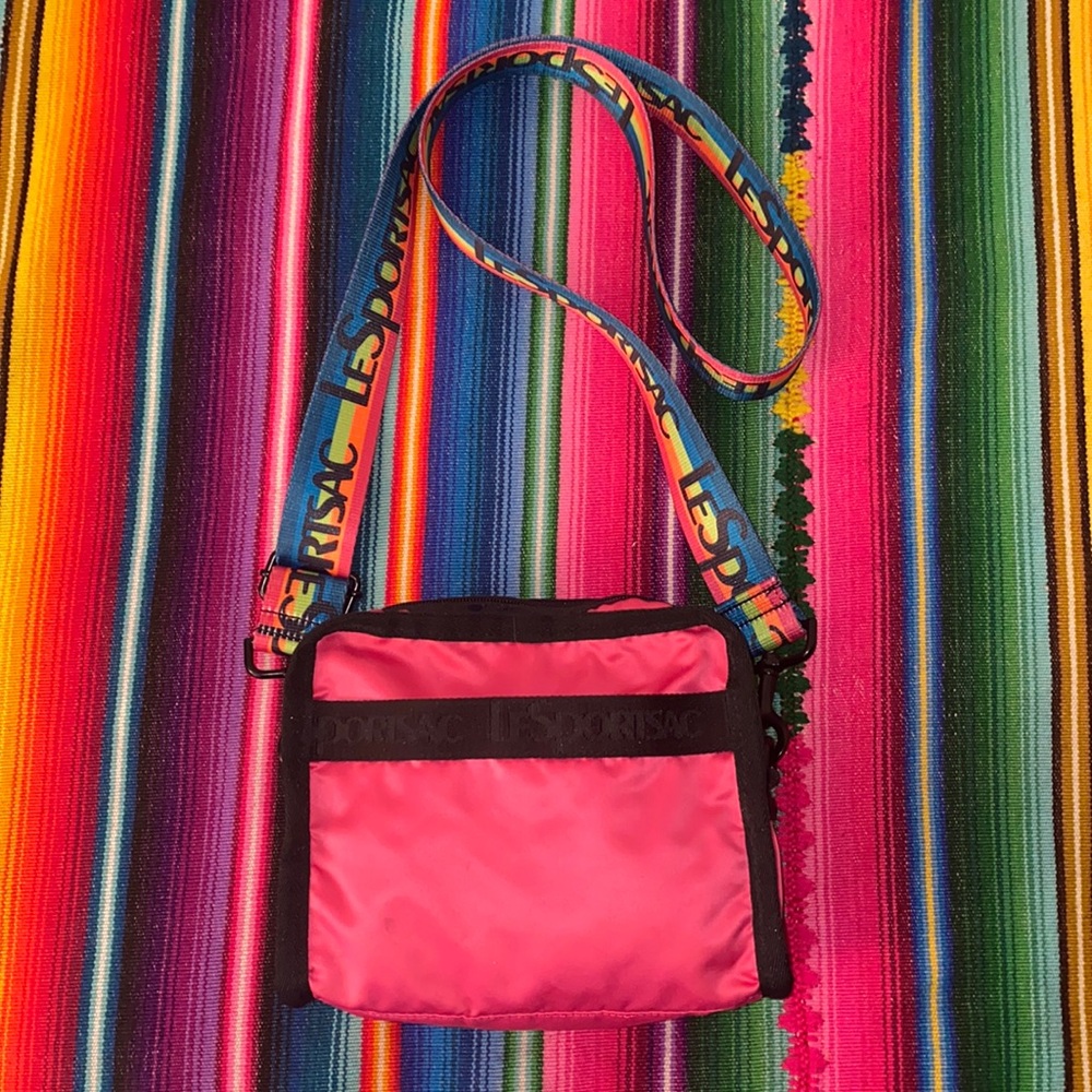 LeSportsac Hot Pink Neon Rainbow Crossbody Purse